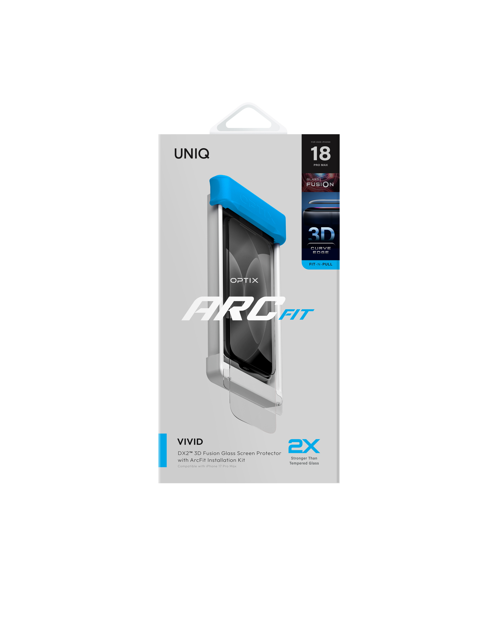 UNIQ-OPTIX ArcFit Vivid (DX2) iPhone 18 快速無縫安裝3D曲線邊緣螢幕保護貼