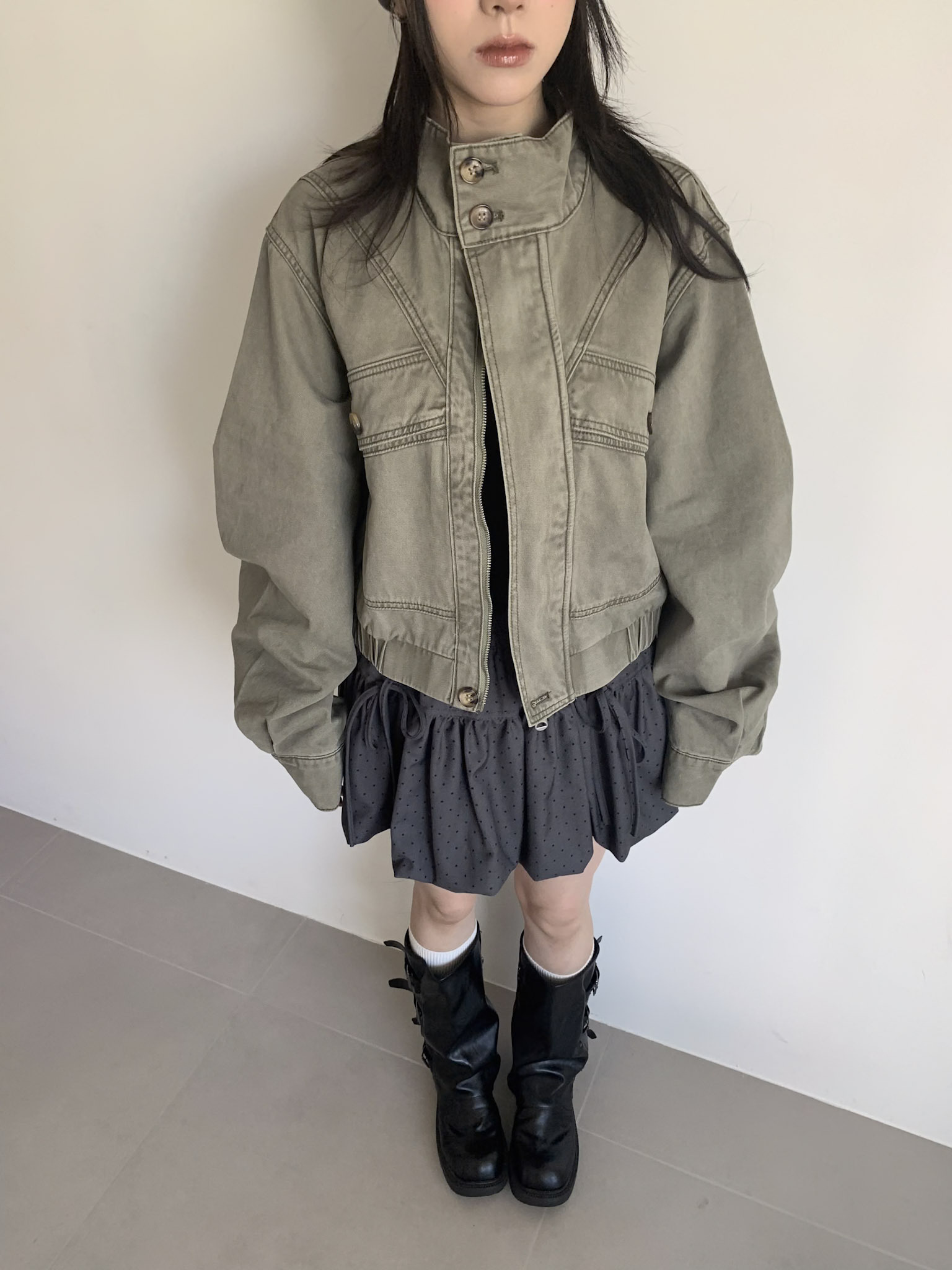 ISA_一件鍾情! 辣妹當家復古水洗立領夾克_68003