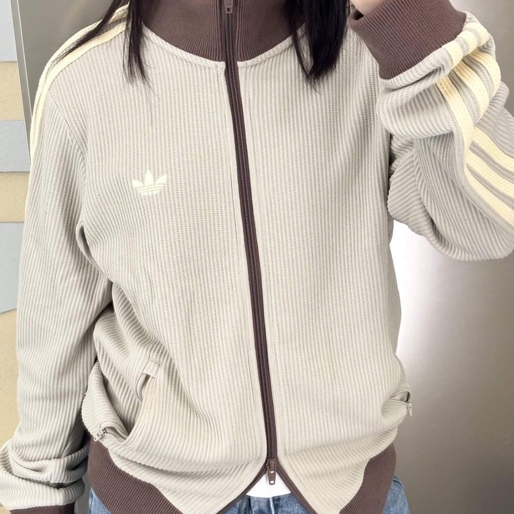 ADIDAS ORIGINALS 美拉德 咖啡淺灰 寬鬆條紋 立領外套 LD6434