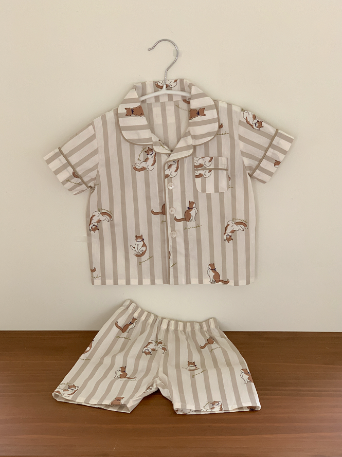 【韓國預購】 JUUNEEDU ZKR090919 Momo Striped 童裝短袖睡衣套裝