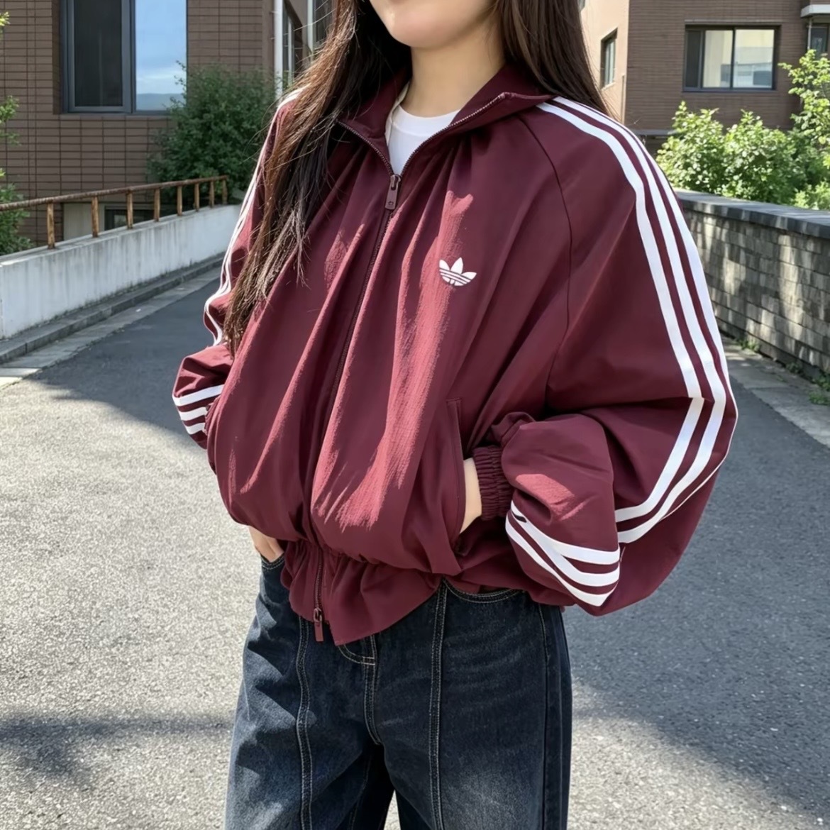 ADIDAS ORIGINALS BLOUSY 漏斗領 裙擺 縮口 運動外套 黑紅 LG4075/LG3959