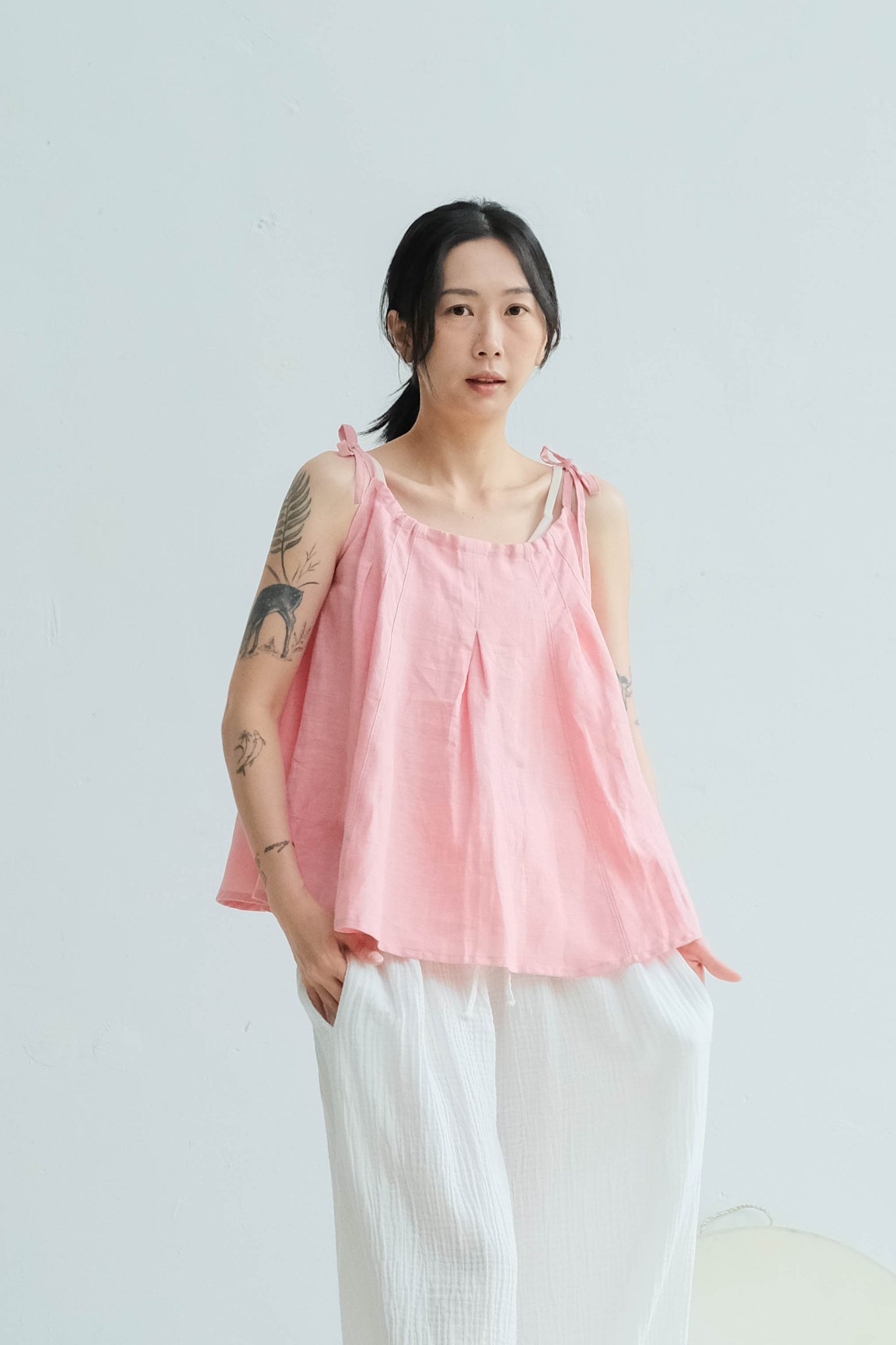 海豚鳥 birphin 小浪花吊帶裙 / 亞麻 獨角獸粉