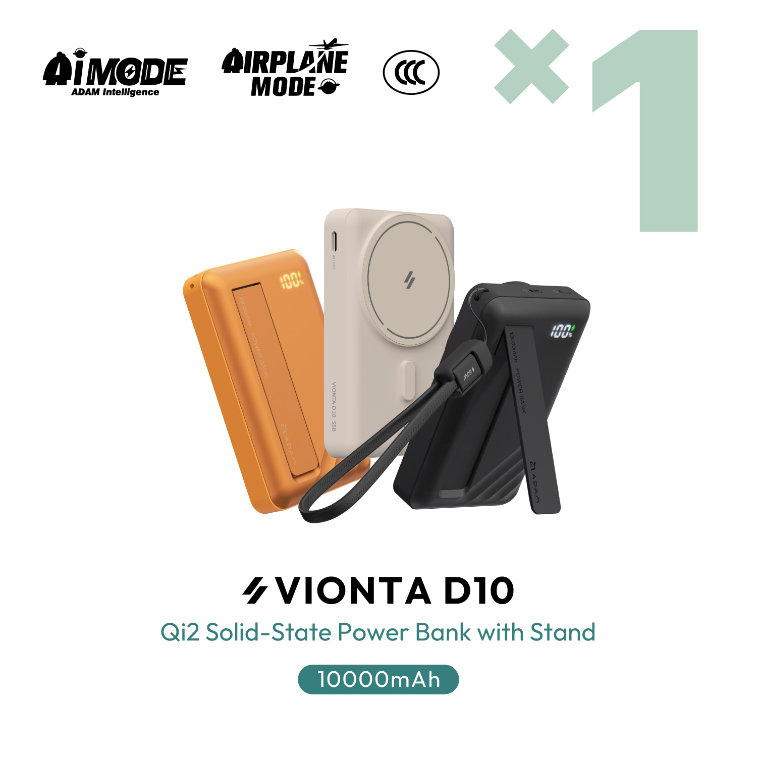 VIONTA D10 Qi2 Solid-State Power Bank with Stand