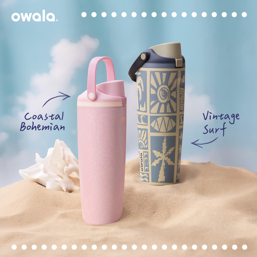 Owala® FreeSip Sway 不鏽鋼 雙飲口吸管手提水壺|加州海岸 系列