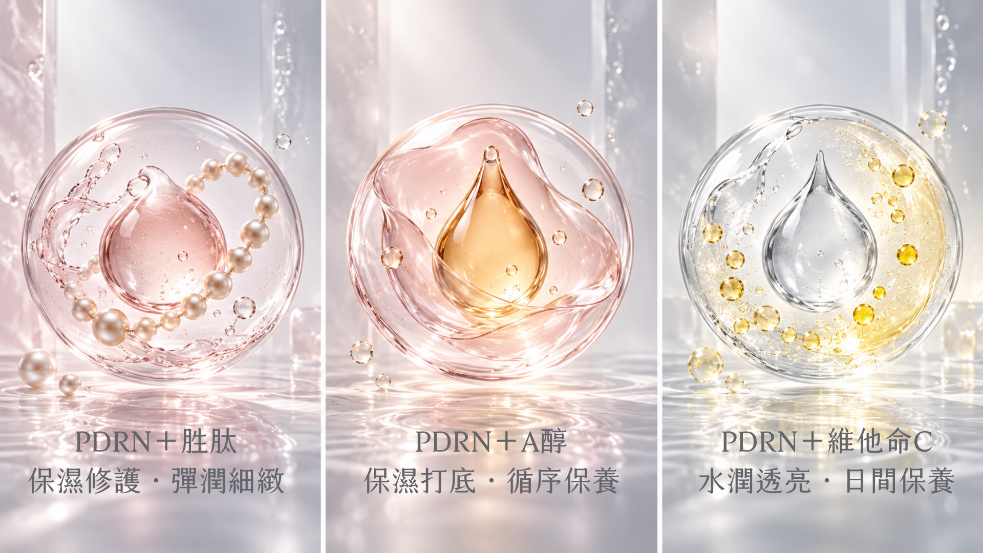 PDRN搭配胜肽A醇與維他命C的保養公式比較