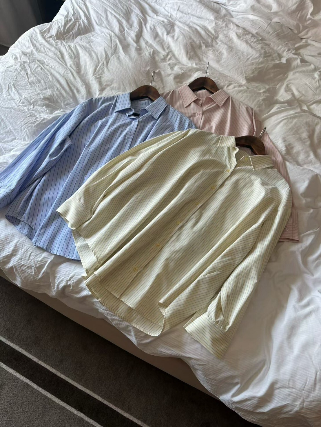 #AK66清新直條寬鬆襯衫(奶油/藍/粉)