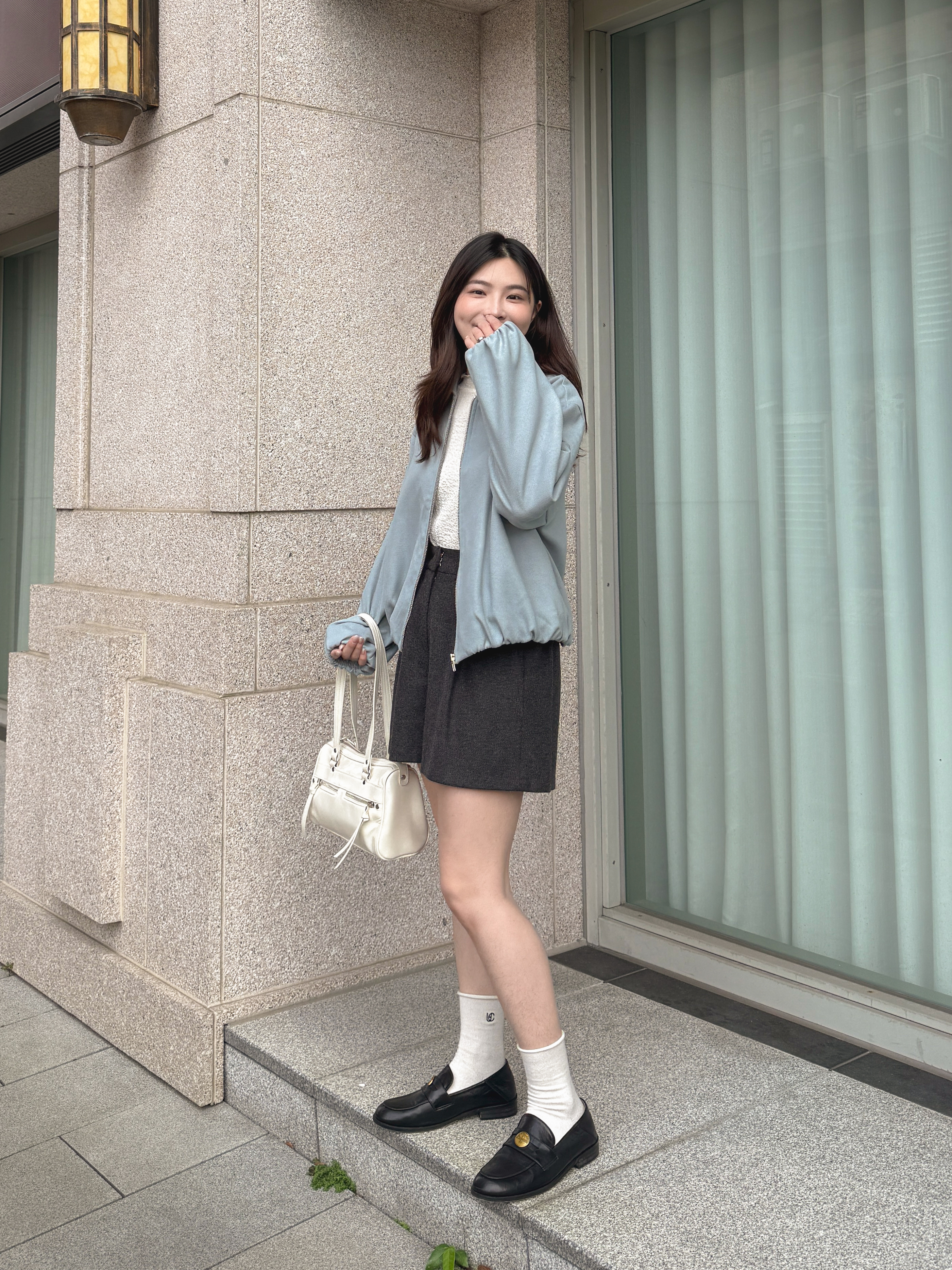 ハイウエスト ウール混 ショートパンツ