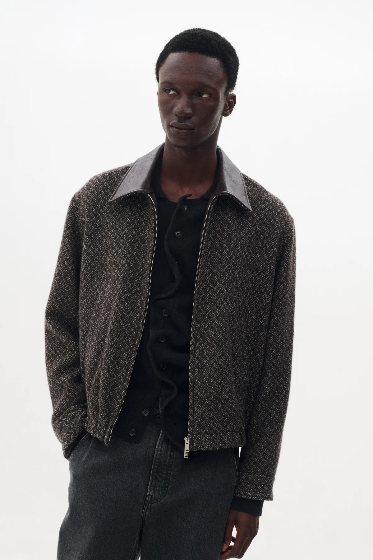 YOKE HERRINGBONE TWEED ZIP BLOUSON