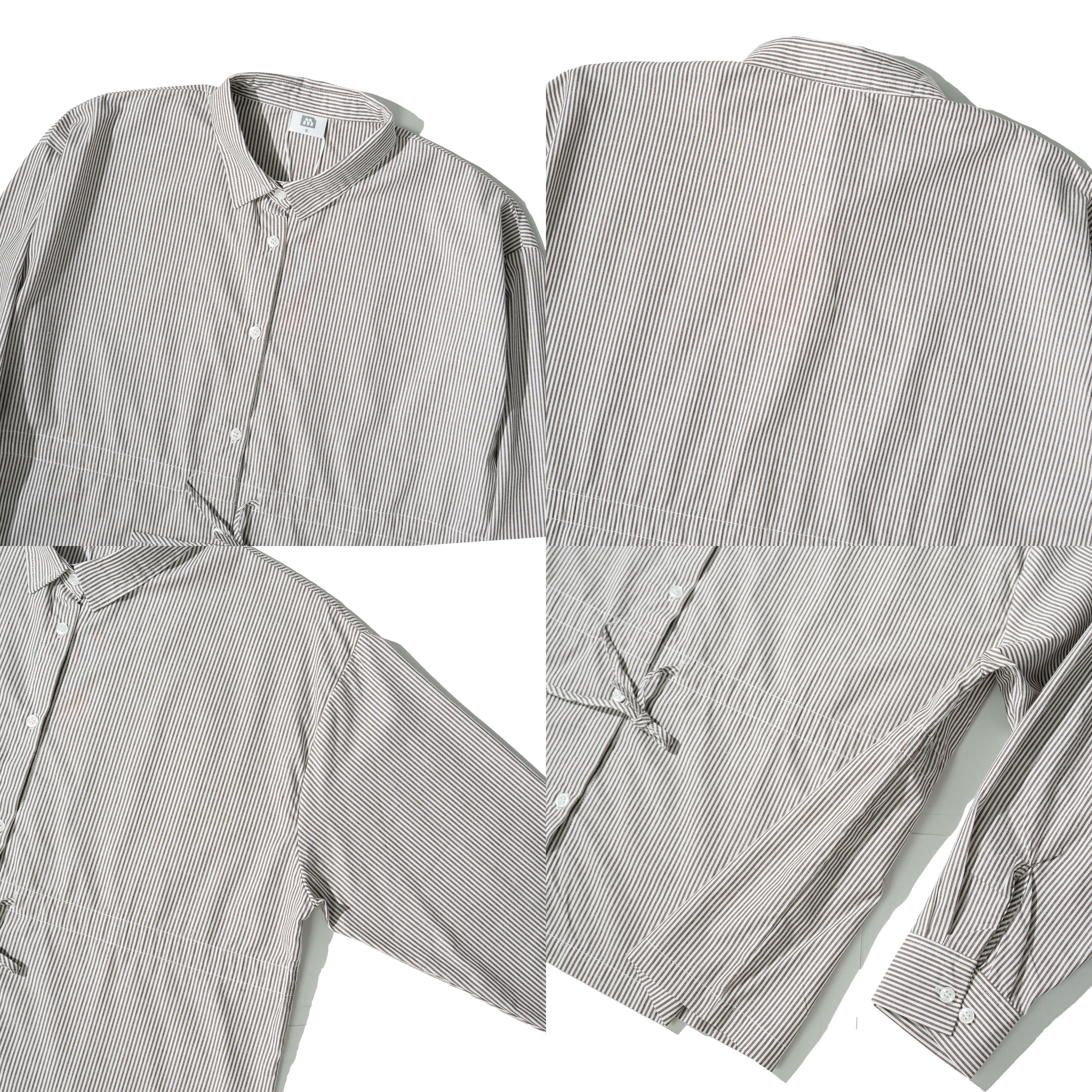 MIAO Straps Stripe LS Shirts 女裝 綁帶條紋 長袖襯衫 [M-SH03]