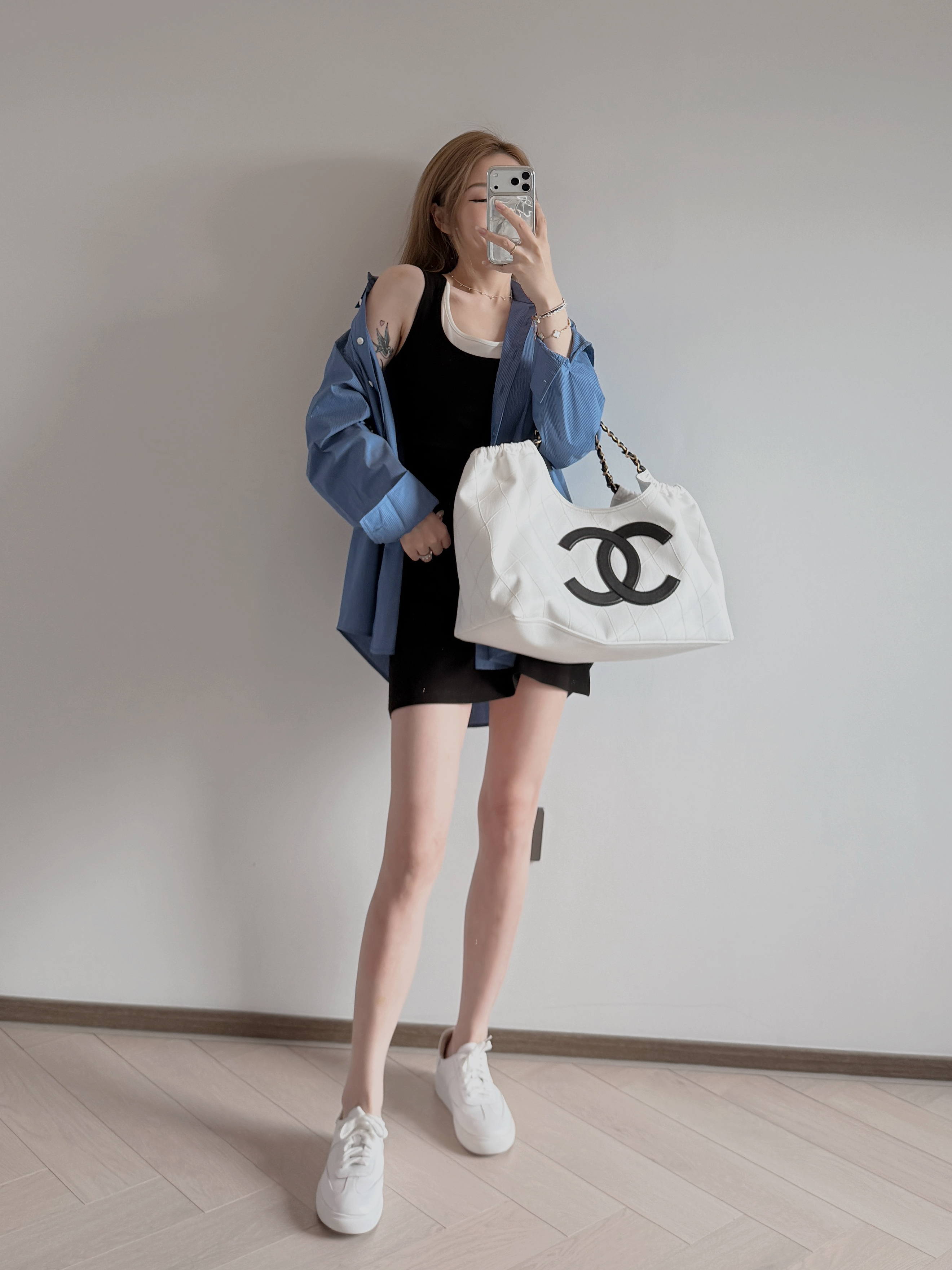 現貨 7536 黑白假兩件彈力短裙