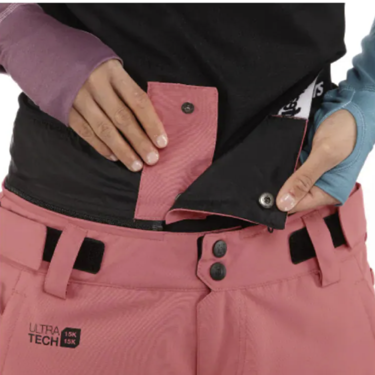 HORSEFEATHERS Lotte II Shell Pants 常規版型滑雪褲粉色款近照,展示腰部調節構造