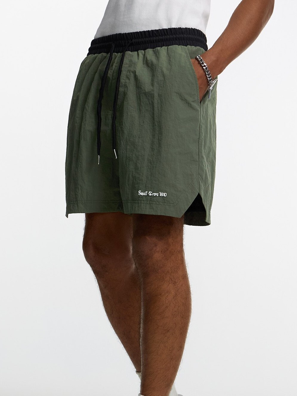 STK SmallTownKid Matte Nylon Drawstring Color-Blocked Athletic Shorts