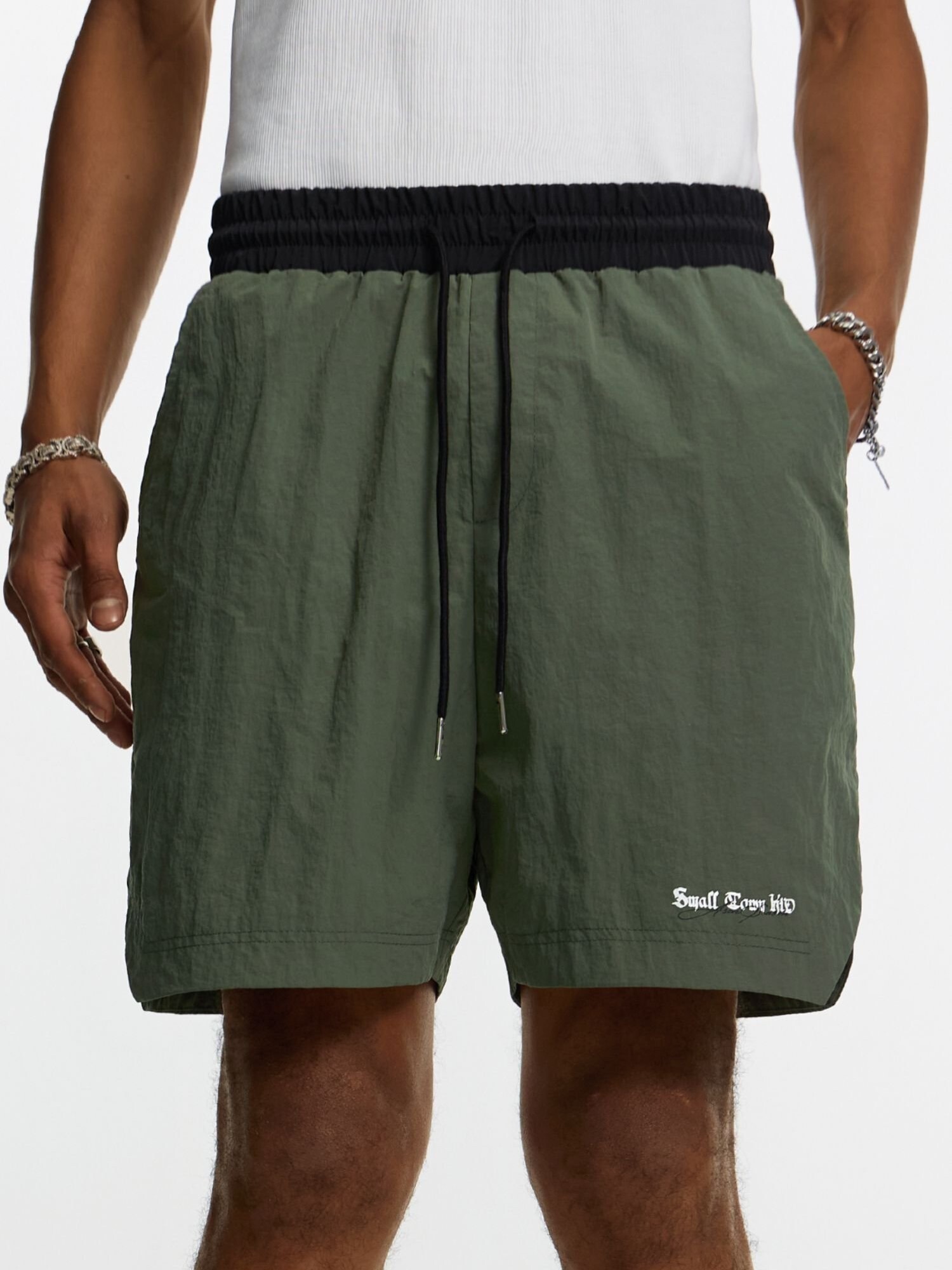 STK SmallTownKid Matte Nylon Drawstring Color-Blocked Athletic Shorts
