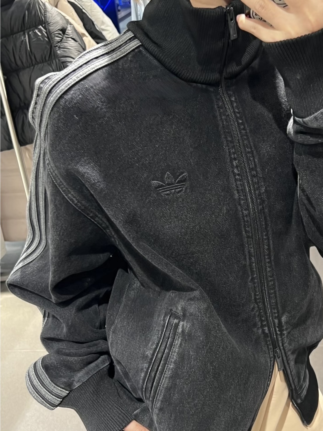 ADIDAS FIREBIRD DENIM FB TT 復古立領 炭黑水洗 丹寧牛仔 外套