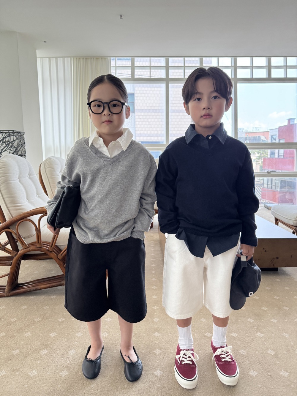 正韓秋our 黑白兩色五分褲
