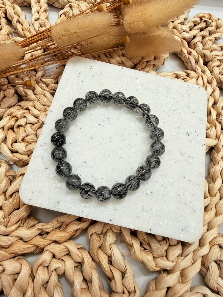 C039-夜曜｜黑髮晶水晶手鍊9.3mm【16.5cm，可以調整手圍，多的水晶會一起隨貨寄出】