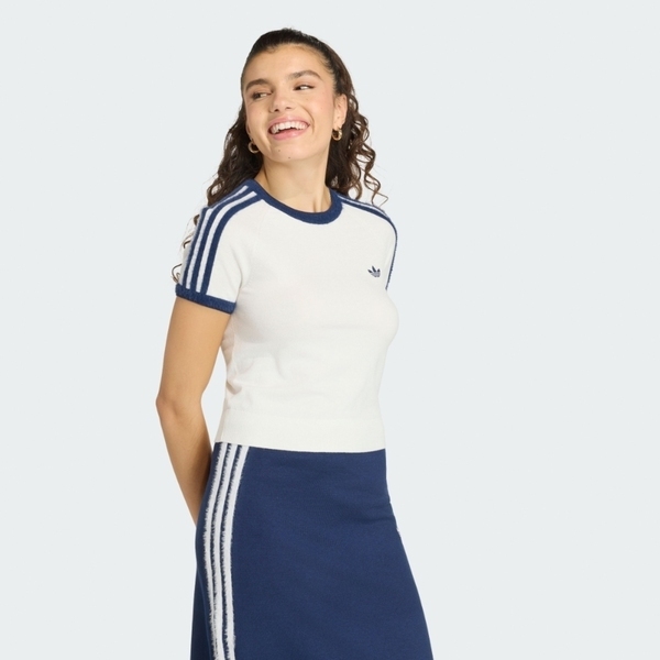 Adidas 愛迪達 Knit Tee KS9952 女 T恤 運動上衣 休閒短袖 白 短版