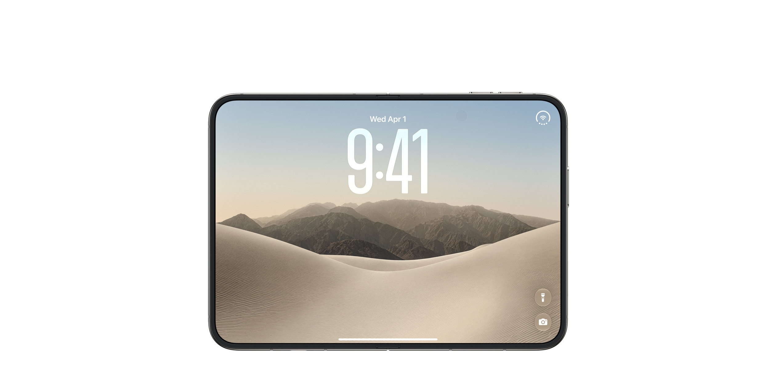 iPhone Duo 展開後的完整內螢幕與隱藏式 FaceTime 鏡頭