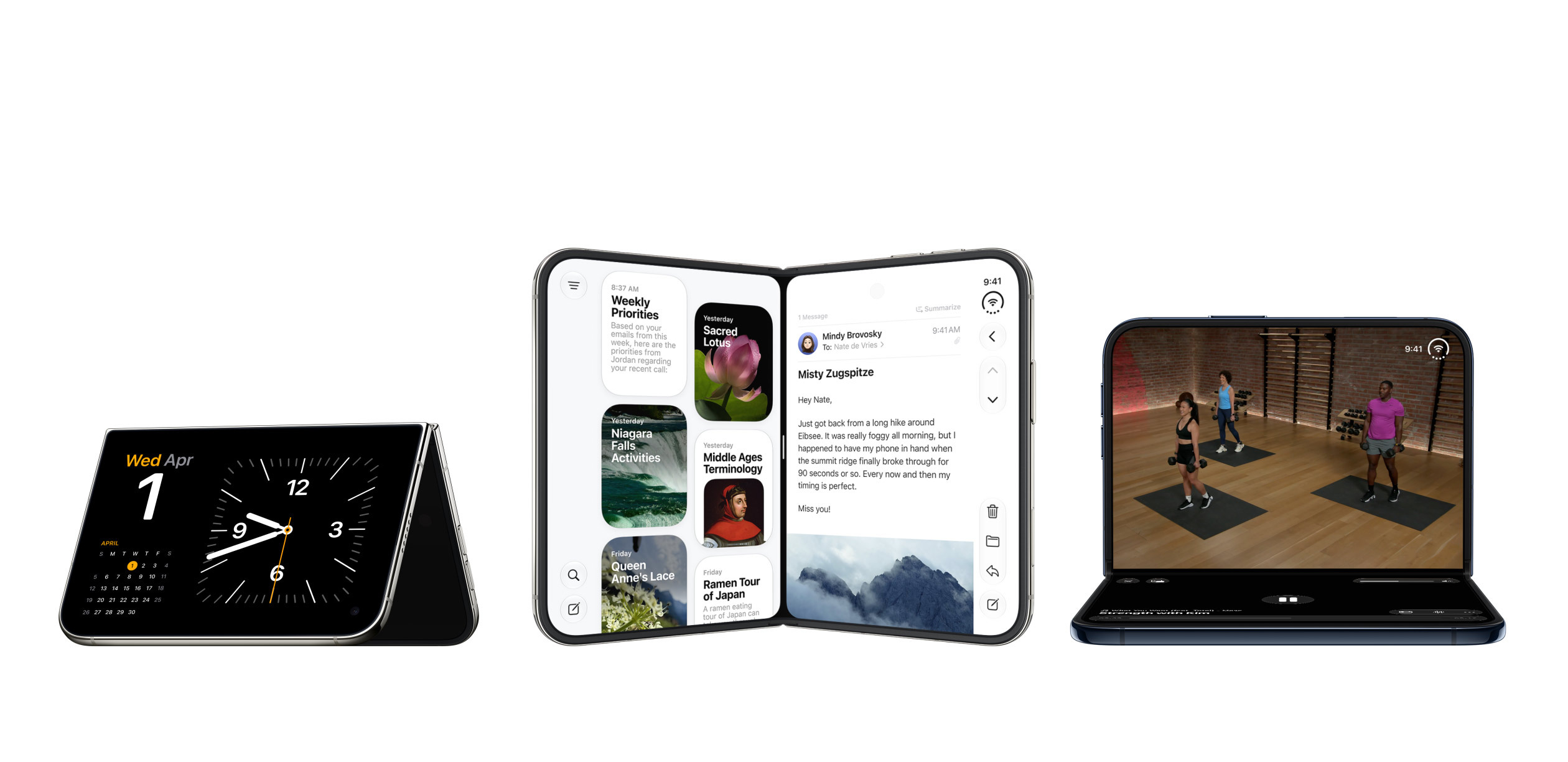 iPhone Duo 摺疊、展開與直立使用的三種型態