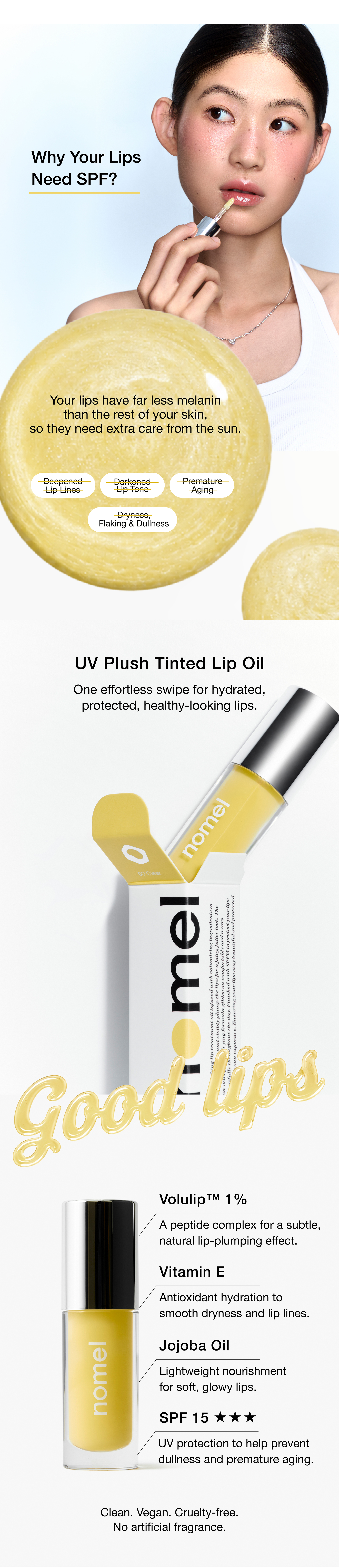 nomel UV Plush Tinted Lip Oil why lips need SPF sun protection