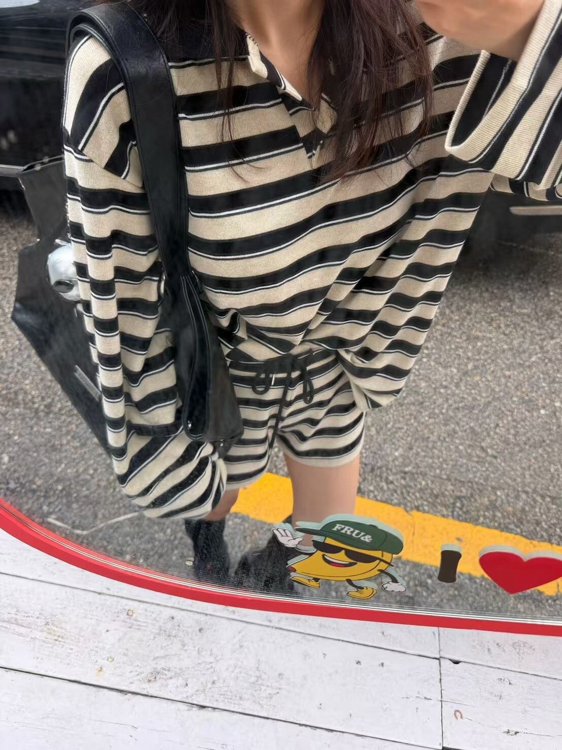 #AK83慵懶條紋POLO套裝(深棕/奶油)
