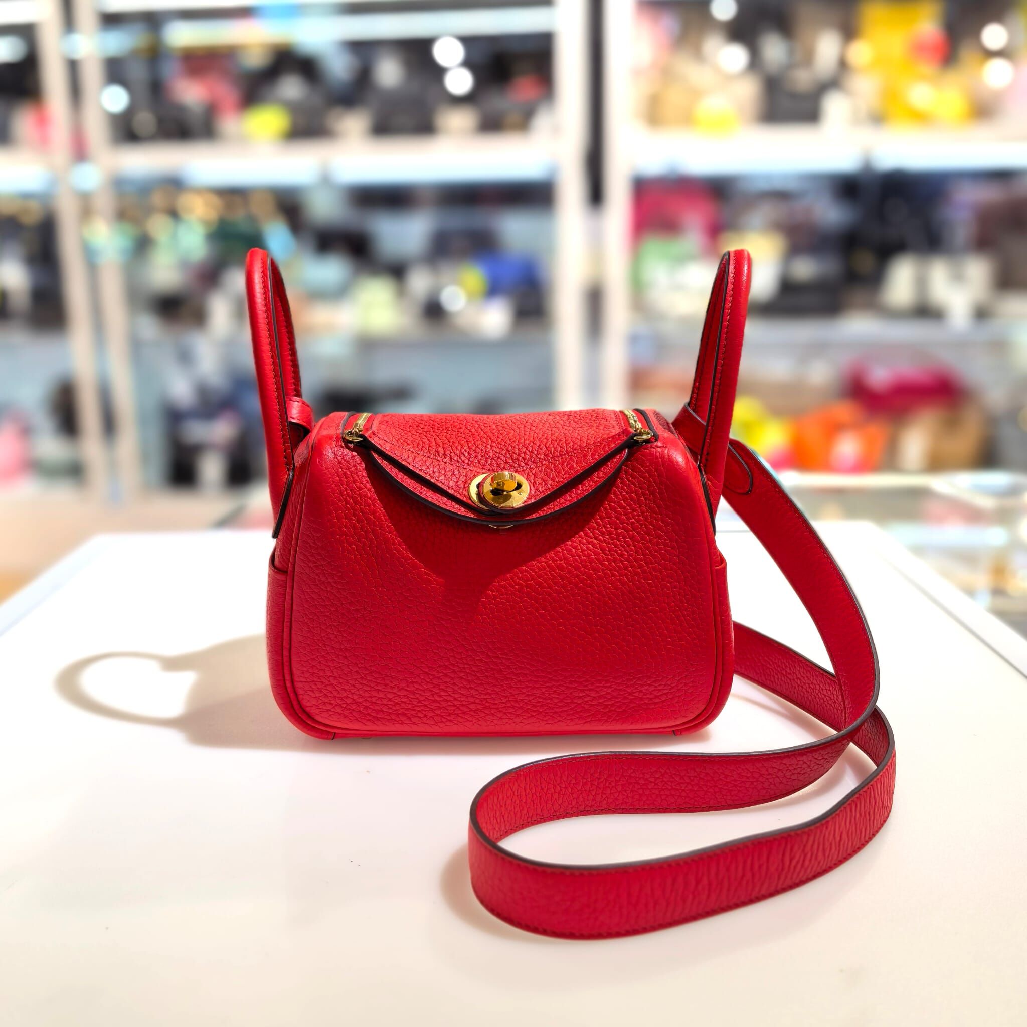 98%NEW二手MINI LINDY S3/ROUGE COEUR  GHW 心紅色TC皮金扣 #香榭站正品