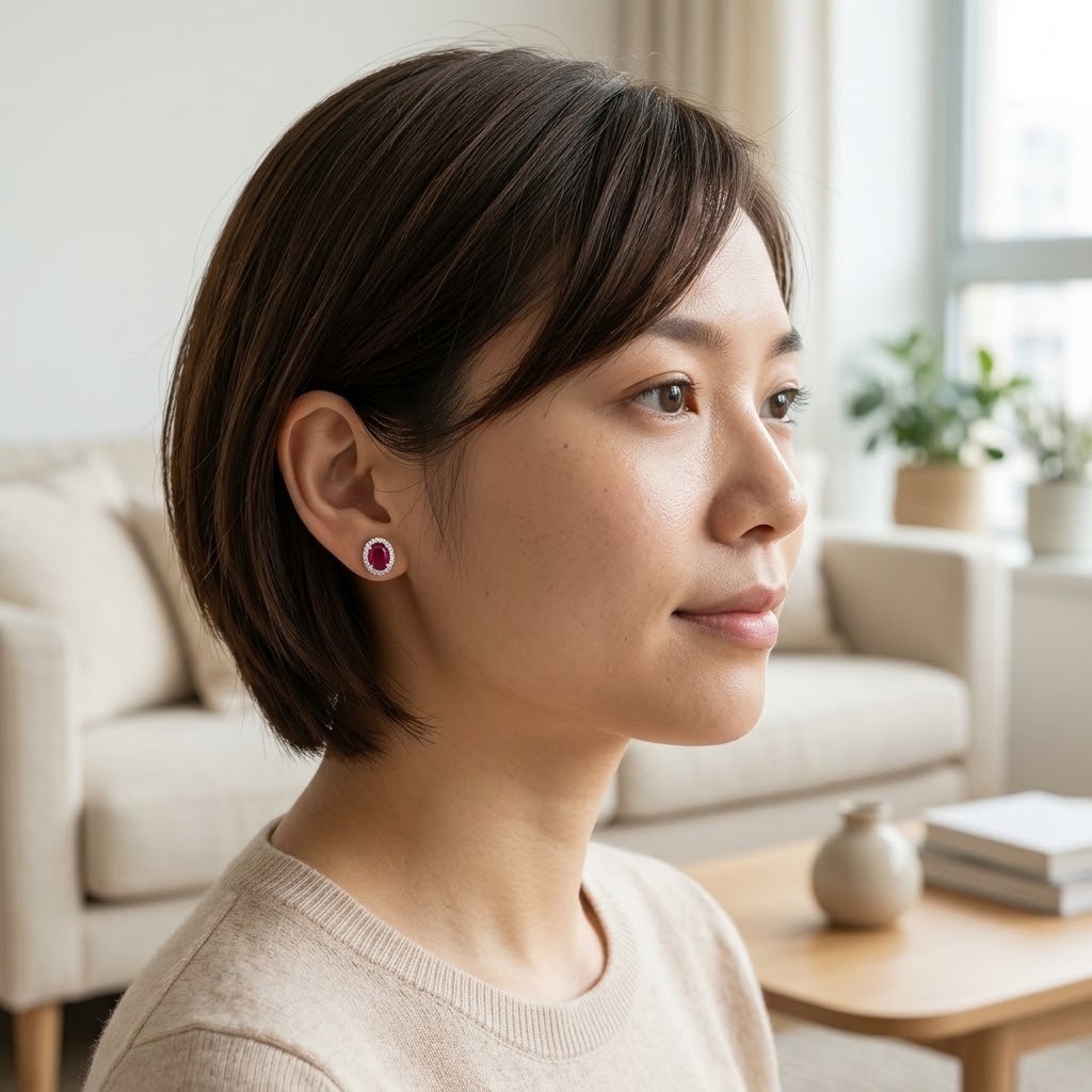 全新18K白金【主石1卡55份紅寶石】配13份鑽石耳環