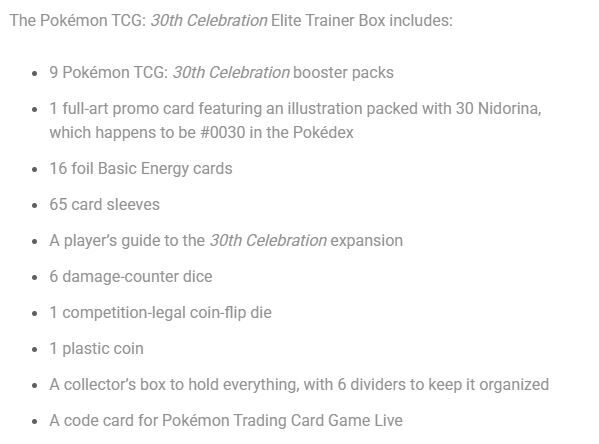 Pokémon TCG: 30th Celebration Elite Trainer Box
