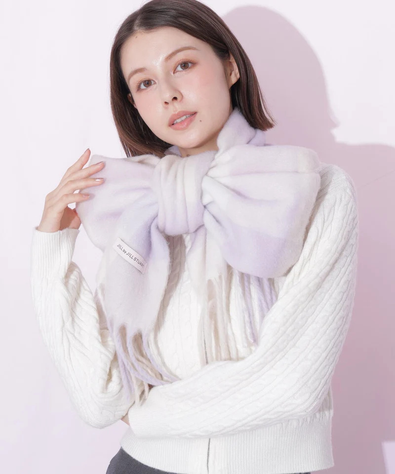 [預購] JILL by JILL STUART 格紋拼接流蘇圍巾<預約10月中旬出貨>