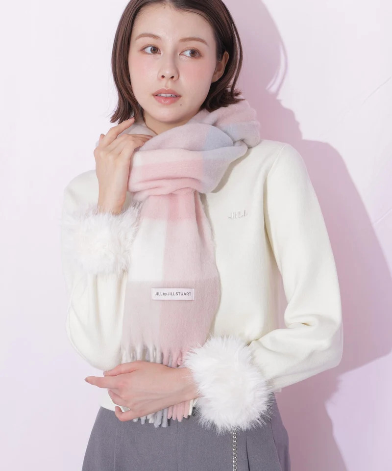 [預購] JILL by JILL STUART 格紋拼接流蘇圍巾<預約10月中旬出貨>