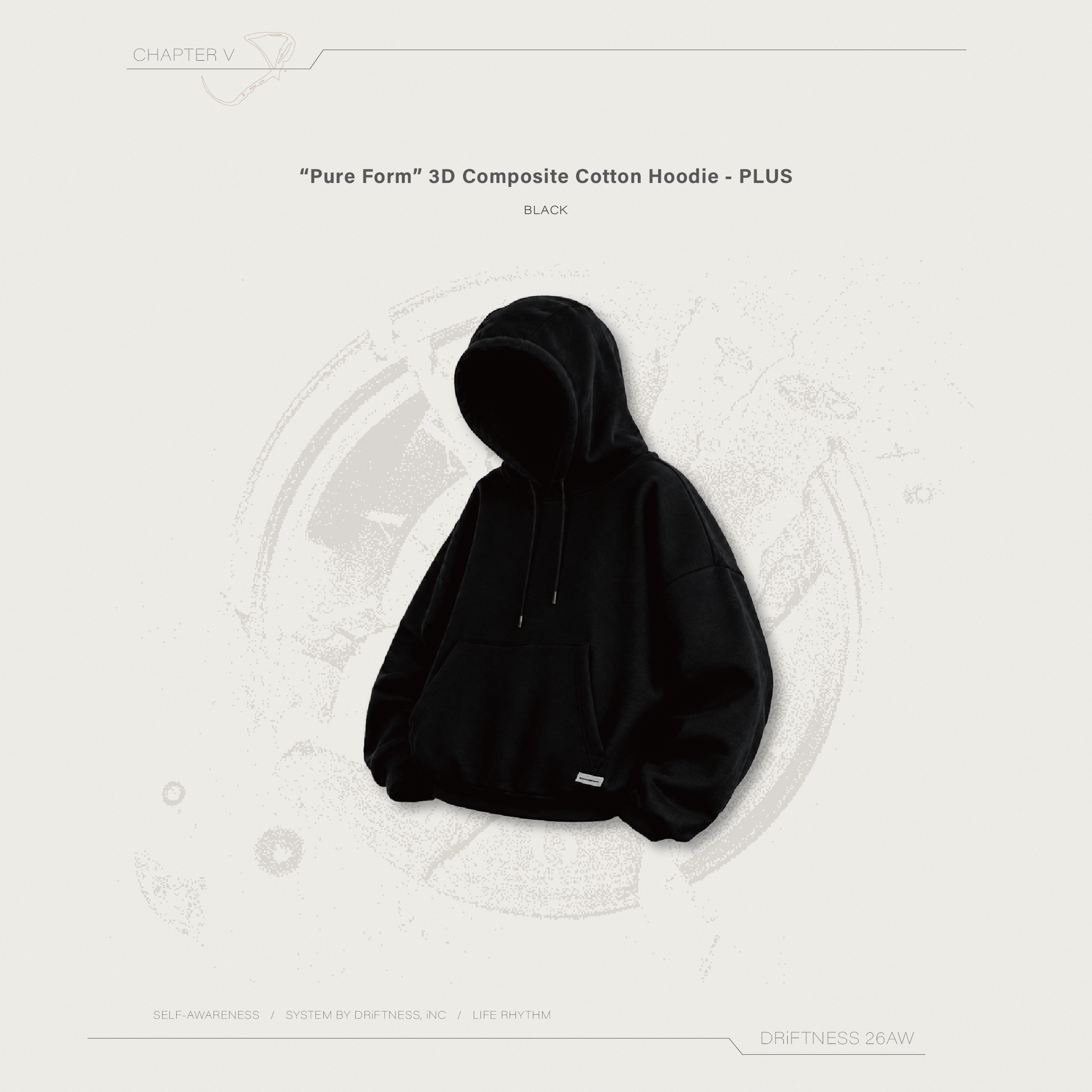 DRiFTNESS｜”Pure Form” 3D複合棉套裝帽T - 新版 - Black