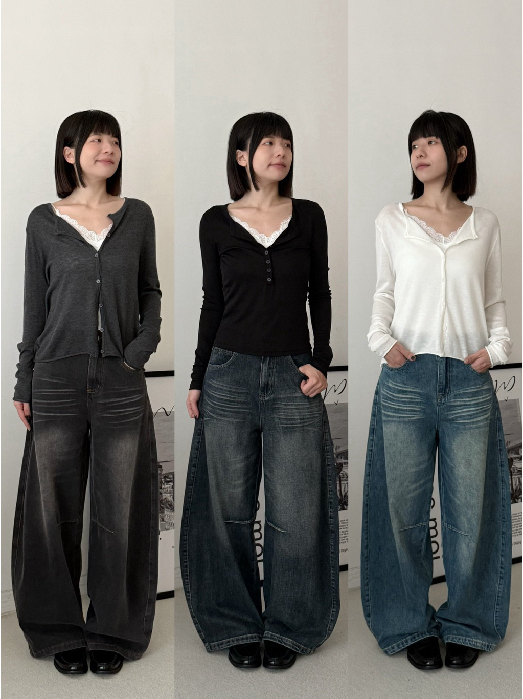 S「FOR GIRLS」NJ520 Denim|貓抓痕水洗彎刀牛仔褲