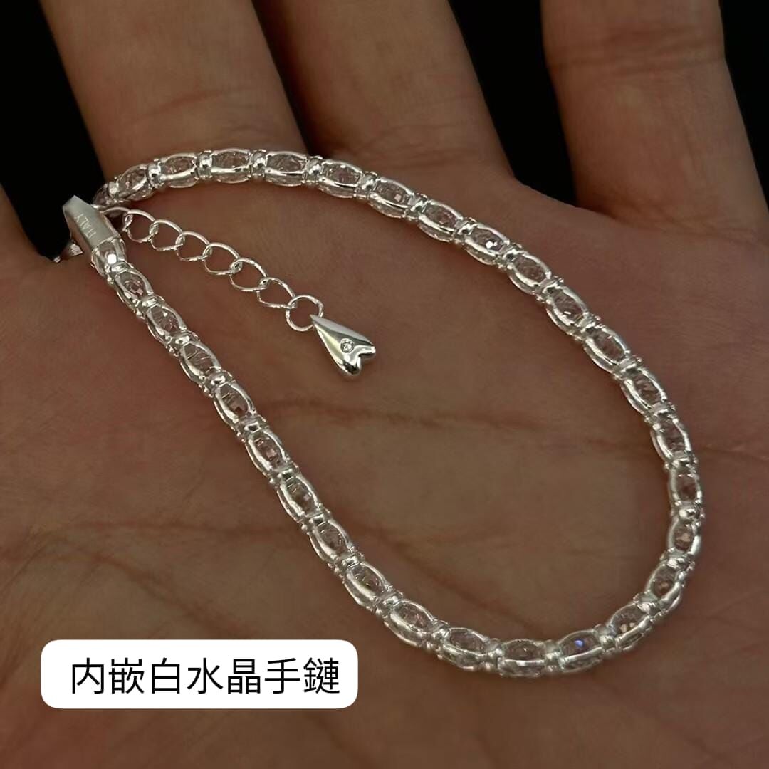 VV03 S925 編織內嵌白水晶 氣質手鏈