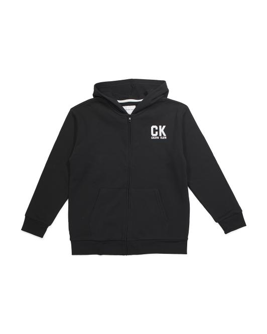 【預購】CALVIN KLEIN JEANS N091018 童裝連帽衛衣 (黑色)