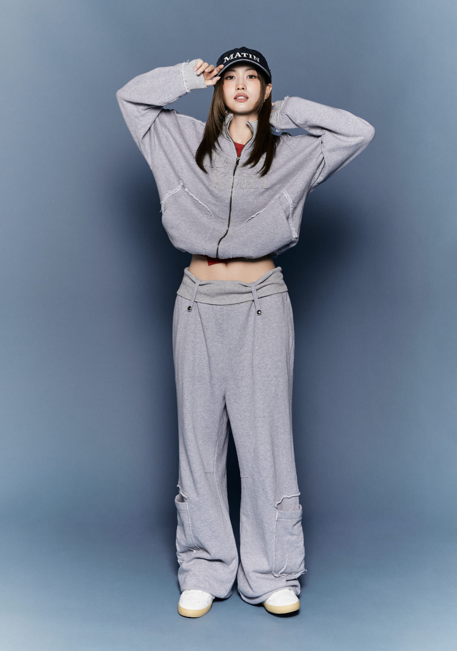 預購｜MATIN KIM 立領做舊外套 MOMO代言款 MIXED WAFFLE APPLIQUE LOGO ZIP UP