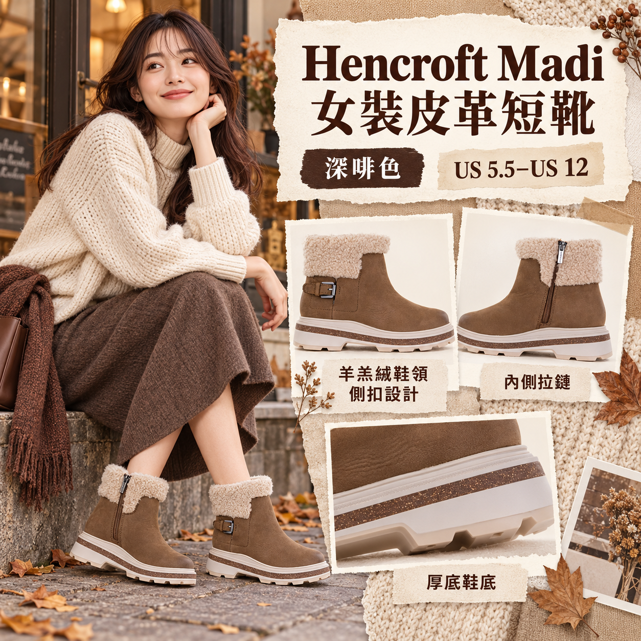【預購】CLARKS N091060 Hencroft Madi 女裝皮革短靴 (深啡色)