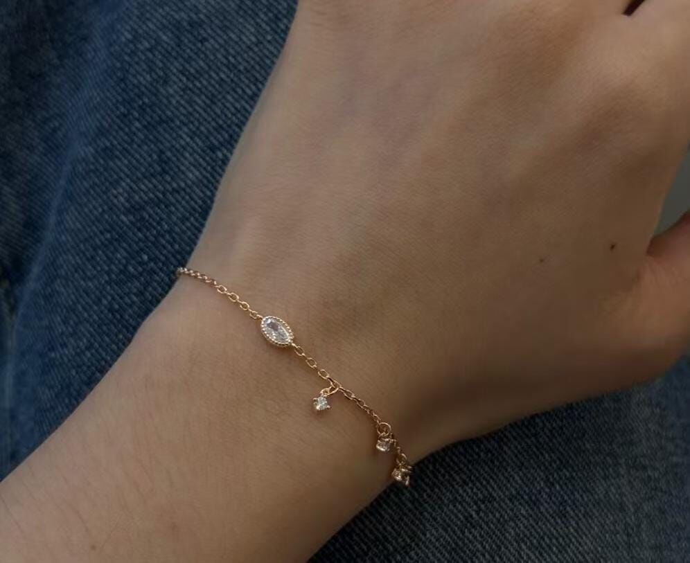 VV17 925微流蘇水鑽玫瑰金手鏈
