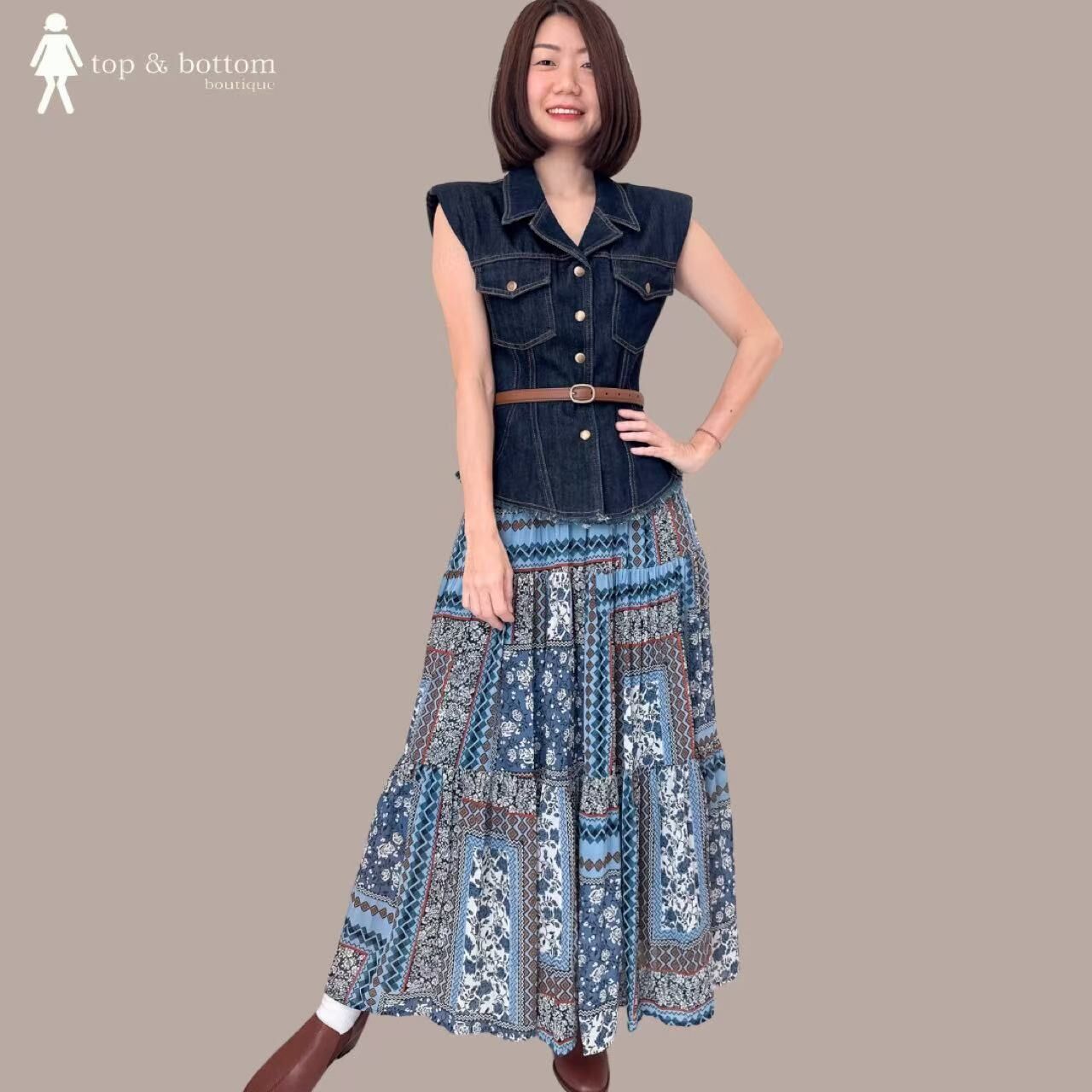 ELASTIC WAISTED PRINTED LONG SKIRT