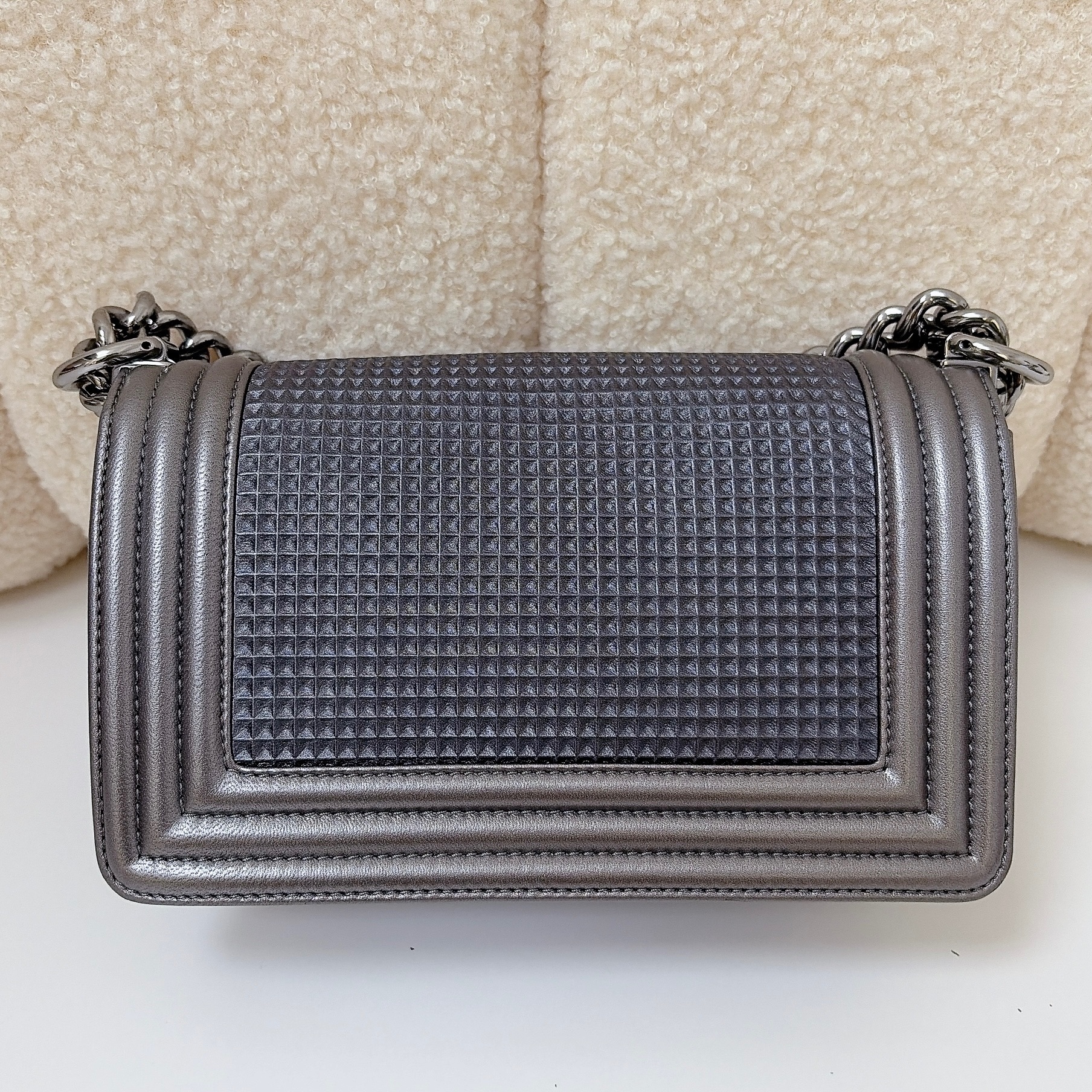 Chanel Cube Embossed Boy Flap Bag - Grey / SHW