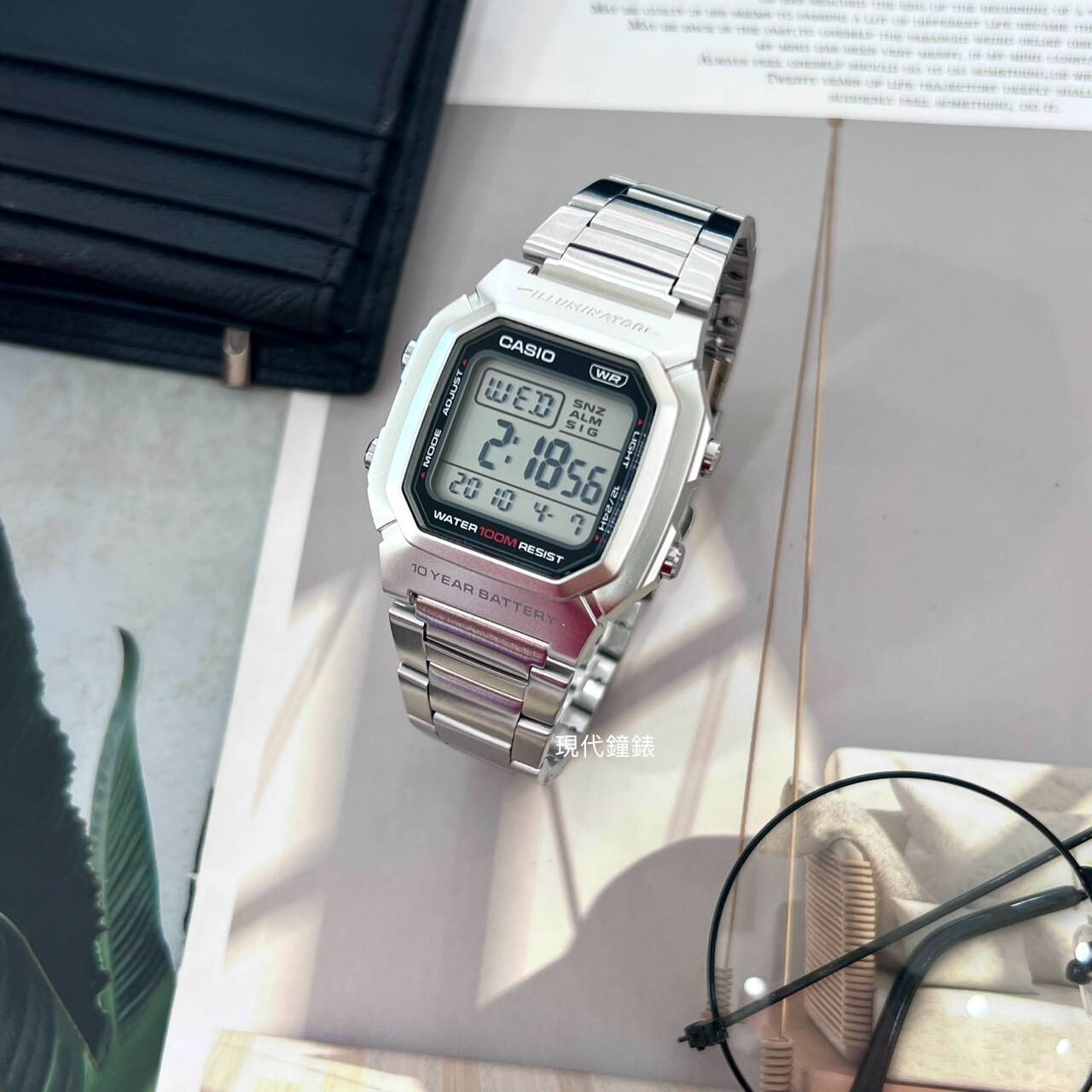 【CASIO 卡西歐】方型經典不鏽鋼電子錶W-800HD-1A 36.8mm 現代鐘錶