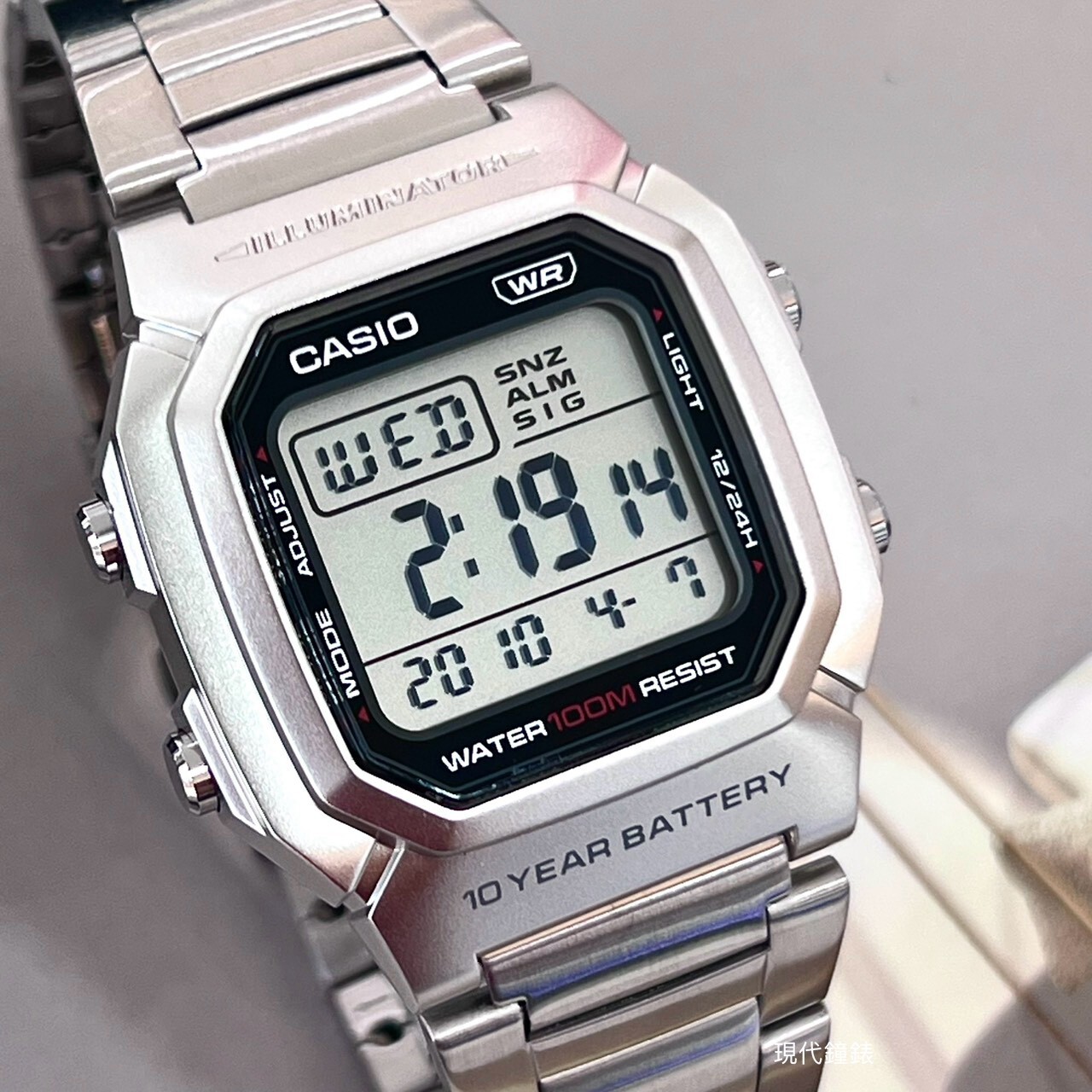 【CASIO 卡西歐】方型經典不鏽鋼電子錶W-800HD-1A 36.8mm 現代鐘錶