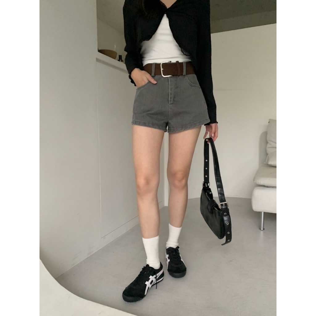 A35 附加時髦 麂皮寬皮帶牛仔短褲 #A3147