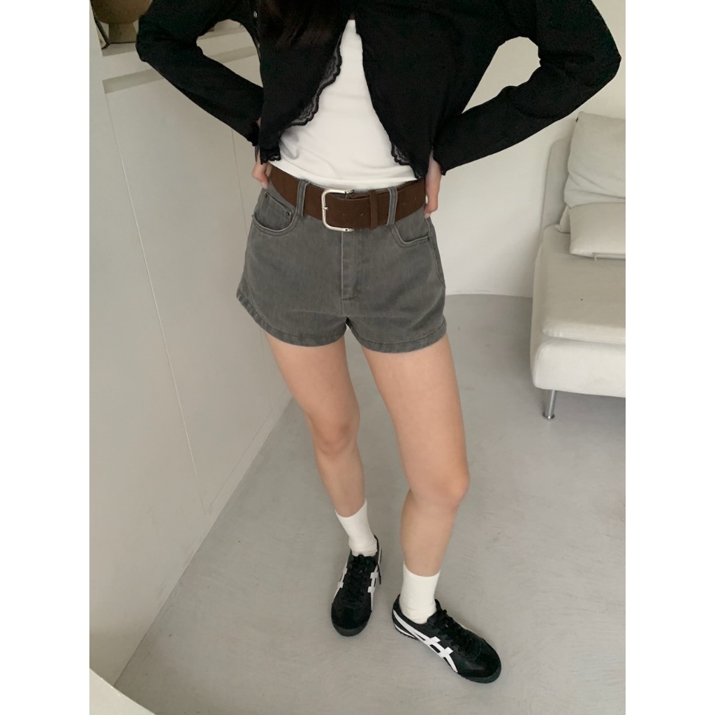 A35 附加時髦 麂皮寬皮帶牛仔短褲 #A3147