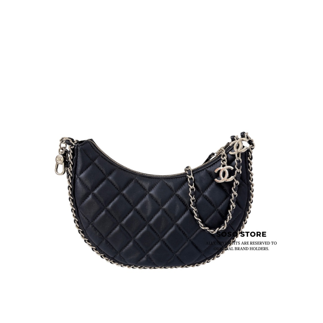 Chanel 23P Chain Around Crescent Hobo Bag - Black / GHW