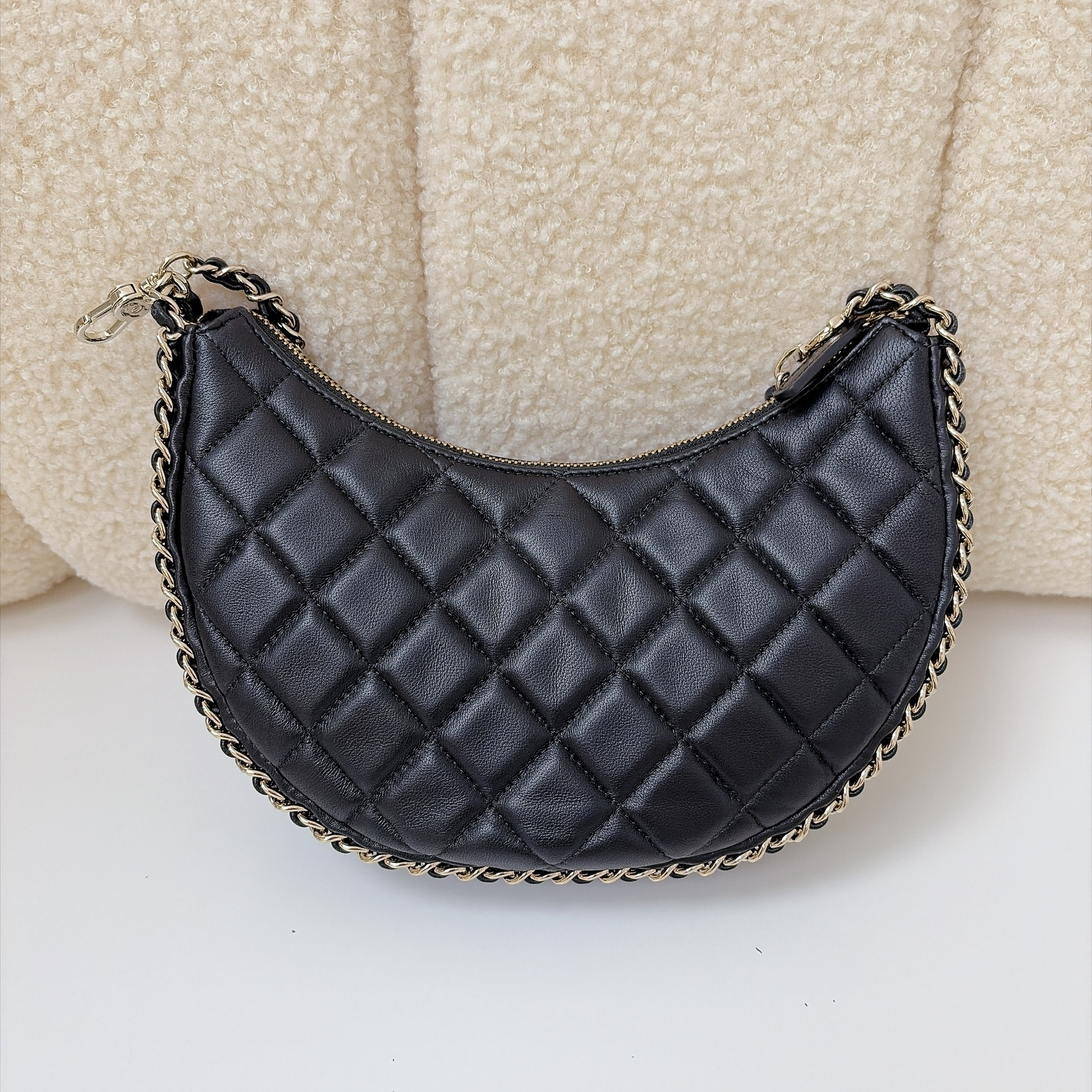 Chanel 23P Chain Around Crescent Hobo Bag - Black / GHW