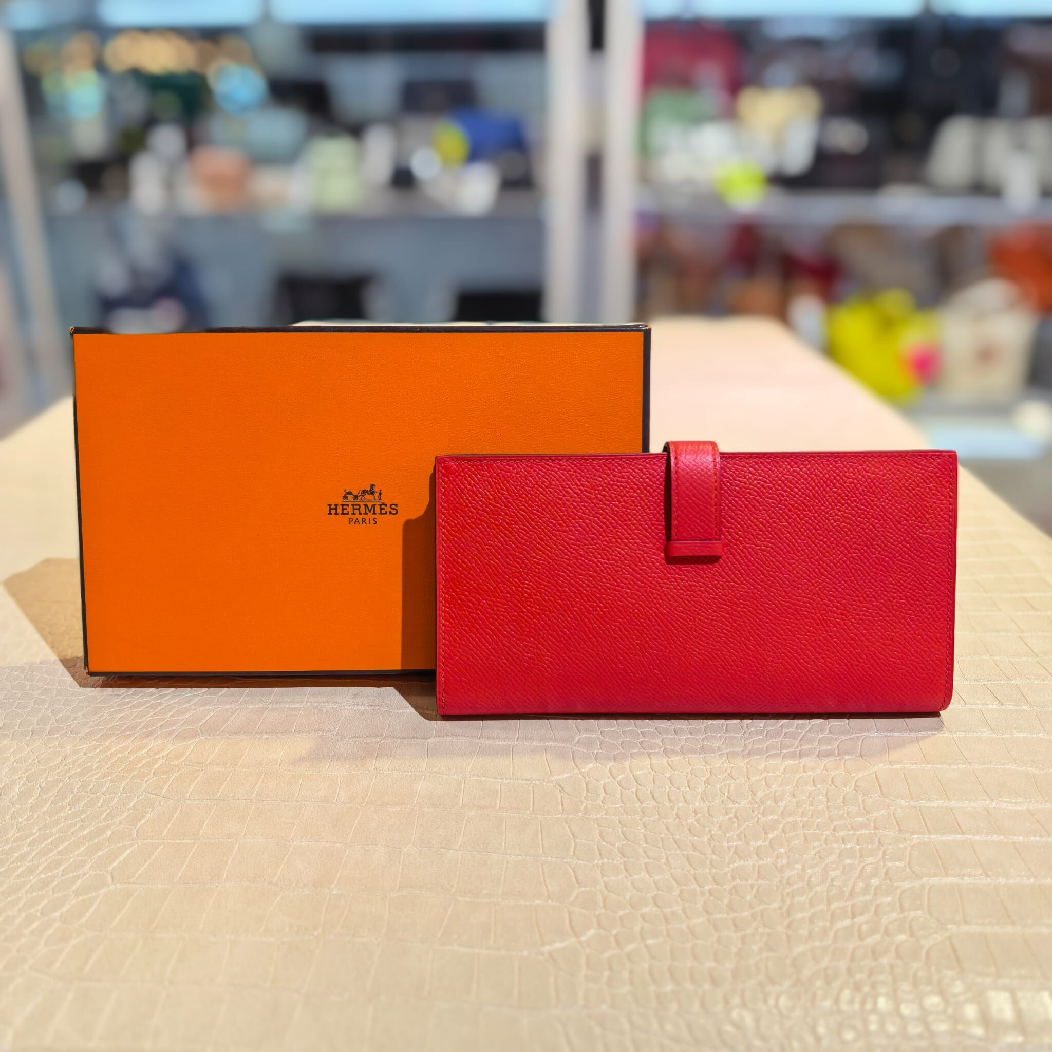 全新HERMES長銀包,卡薩克紅色EPSOM皮,金扣, BEARN LONG WALLET, #BRAND NEW #香榭站正品
