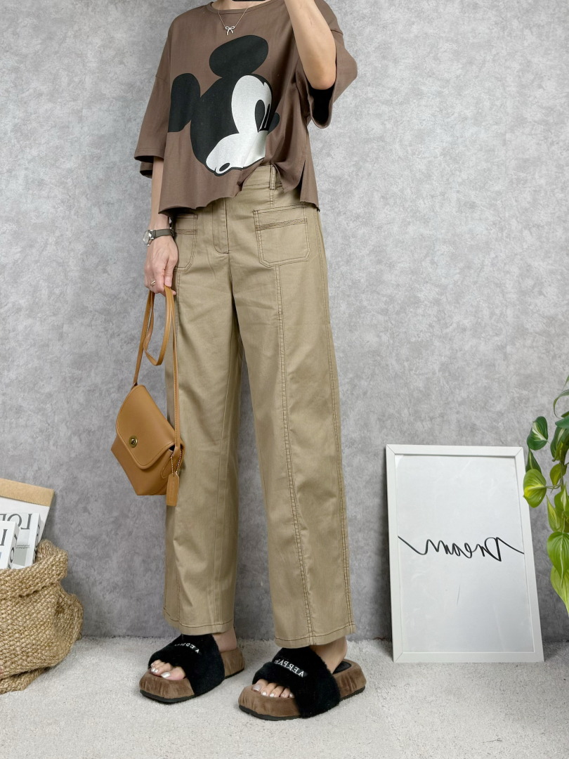 舒服也要有型｜大口袋修飾腿型棉質寬褲
