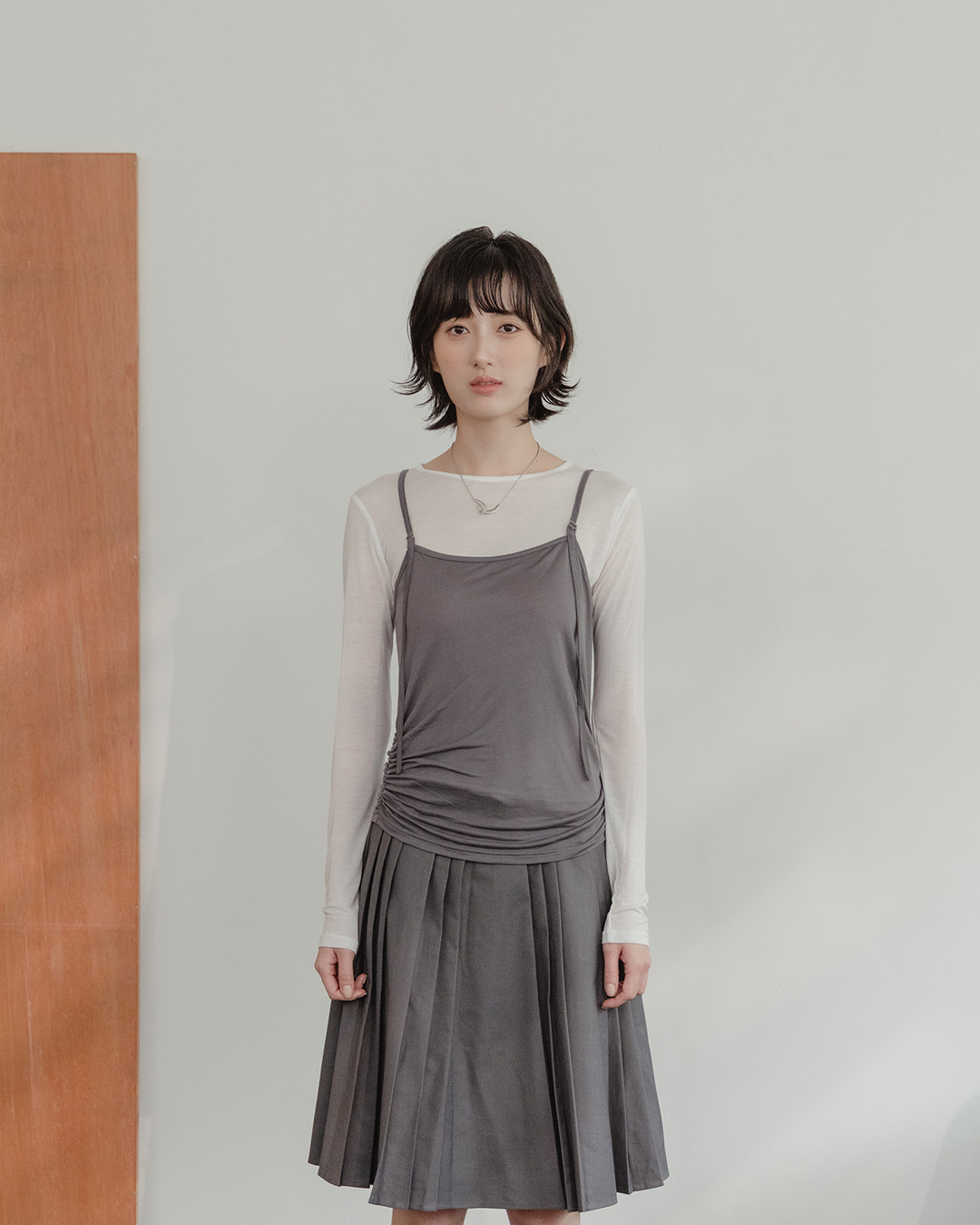 Two-piece sheer long-sleeved vest top - white【01140100】in stock+pre-order