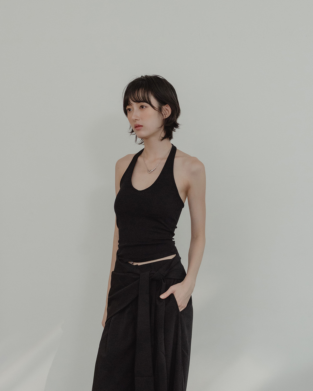 Plain Ribbed Neck Strap Bra Top - Black【01041995】in stock+pre-order
