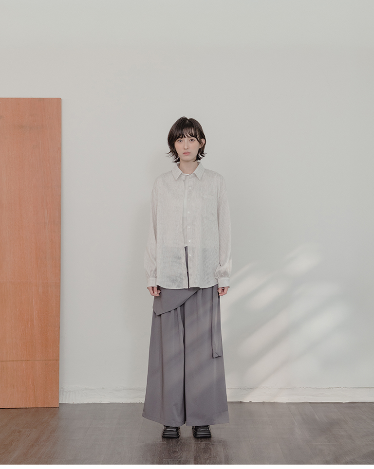 Mixed yarn textured single pocket wide-sleeved shirt【01025864】in stock+pre-order